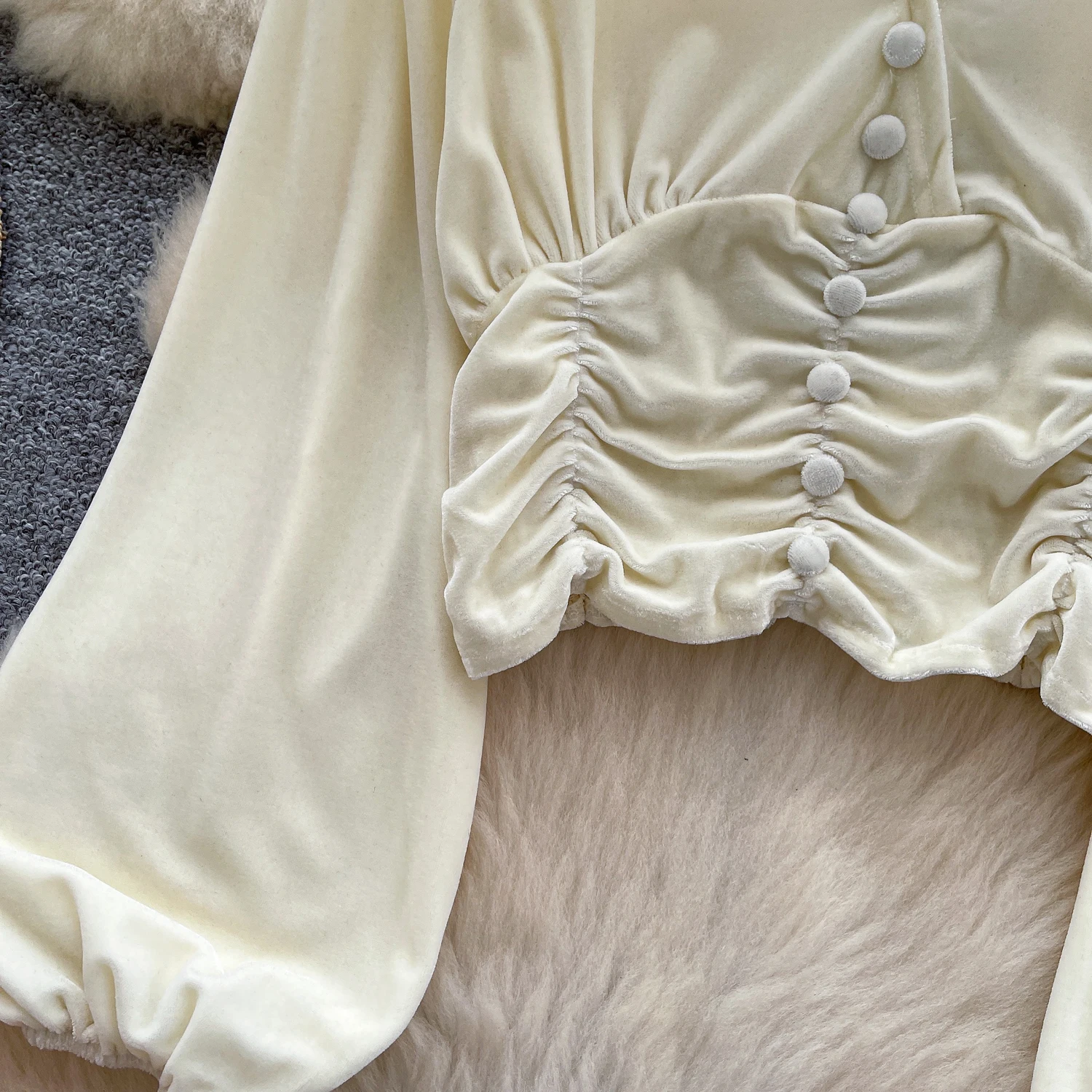 섹시한 긴 소매 랜턴 슬리브 벨루어 슬림 탱크 탑, 시크한 여성 파티 탑, Y2K 하이 스트리트 여성 의류