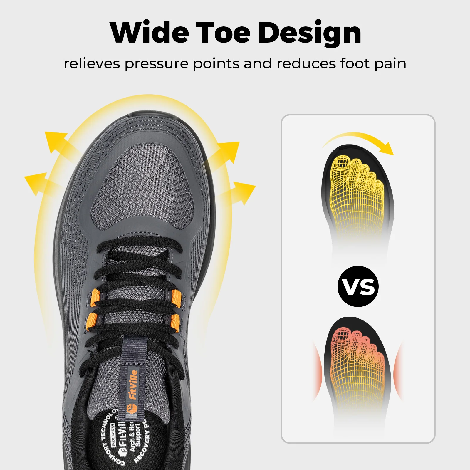 FitVille Wide Toe Men's Walking Shoes Thick Soled Slip On Sports Sneakers Breathable Comfort Running Shoes For Men Arch Support