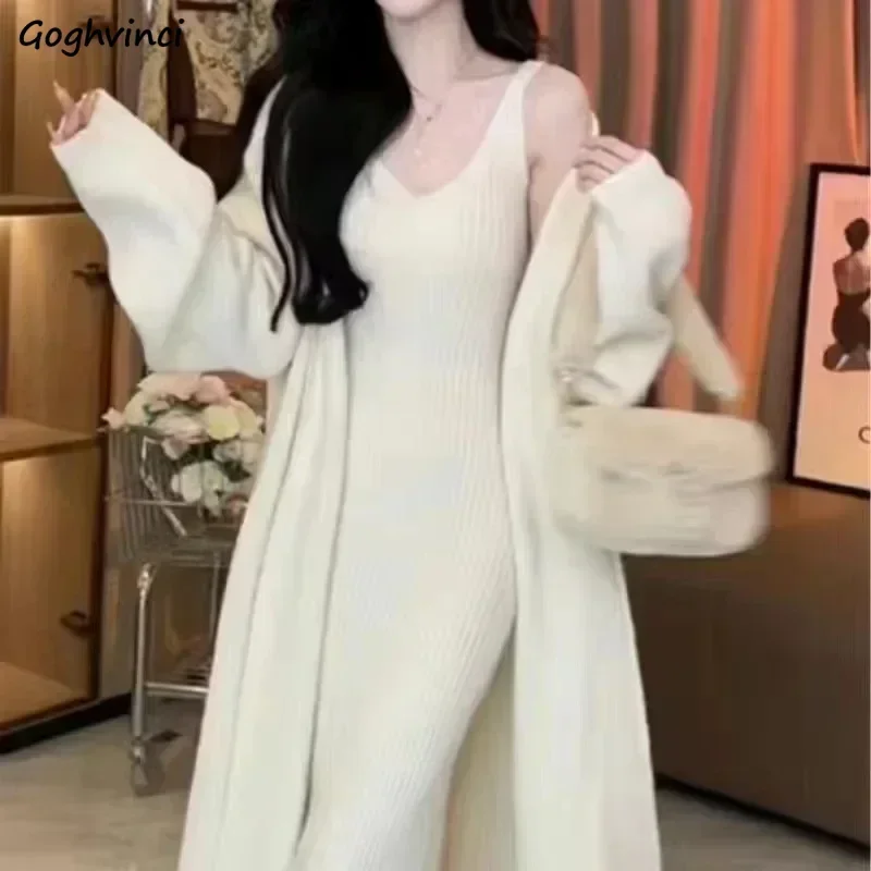 Winter 2 Pcs Robe Gown Sets Women Warm Casual Knitted Sleepwear Solid Gentle Plush Ladies Home Lounge Females Ulzzang All-match