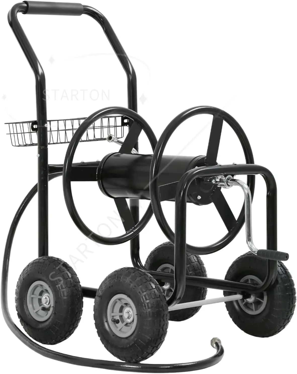 Water Hose Cart with 4 Wheels, Hold Up to 300 ft of 5/8’’ Hose，Heavy Duty Powder-Coated Steel Plantin