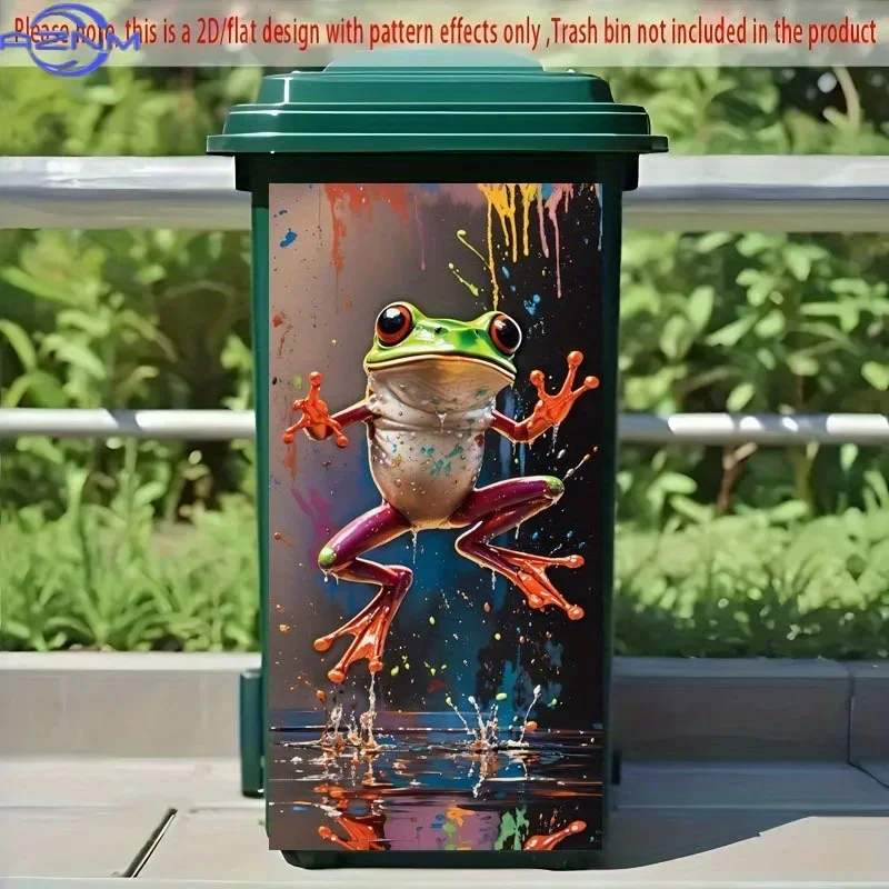 2D 1PC1pc of Trash Can Sticker Measuring × Cm Featuring a Vibrant Graffiti-Style Design of a Red-Eyed Tree Frog, Self-Adhesive