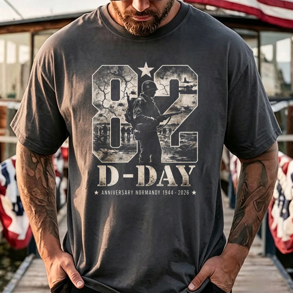 D-DAY 1944 2026 82nd Anniversary Normandy T-shirt Outdoors High Quality Cotton Short-sleev Breathable Casual Streetwear Tees view 3