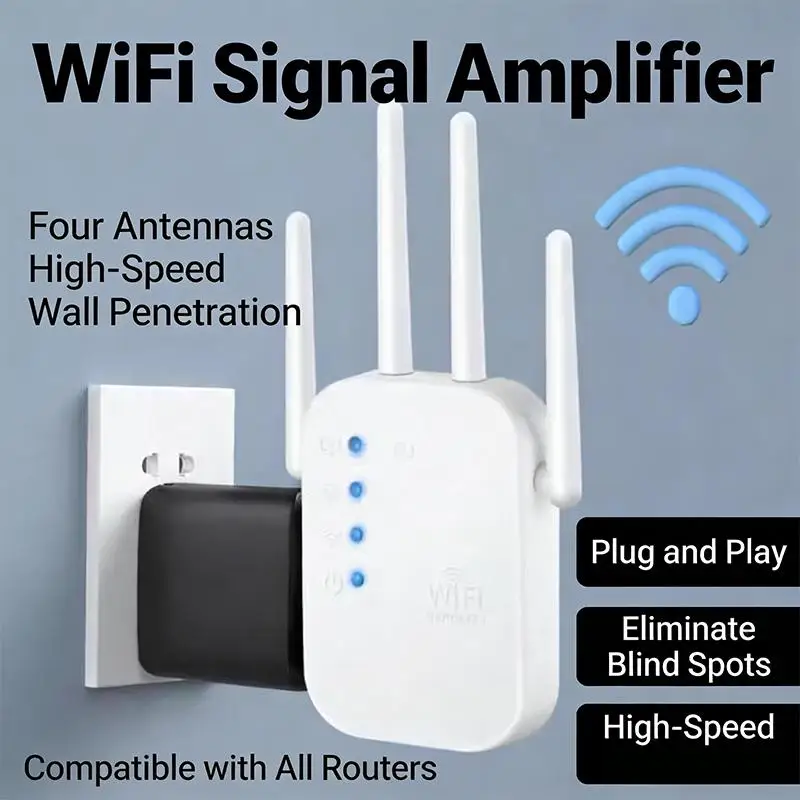 ★ ▲ Repetidor WiFi com Fio, Amplificador de Sinal de Longo Alcance para Cobertura de Internet Sem Interrupções no Quarto
