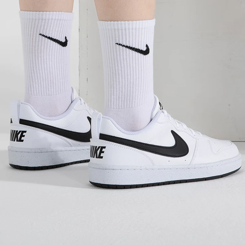 Nike Court Borough Low Woman Skateboard Shoes Classics Black White Genuine leather Non-slip Comfortable Casual Sneakers