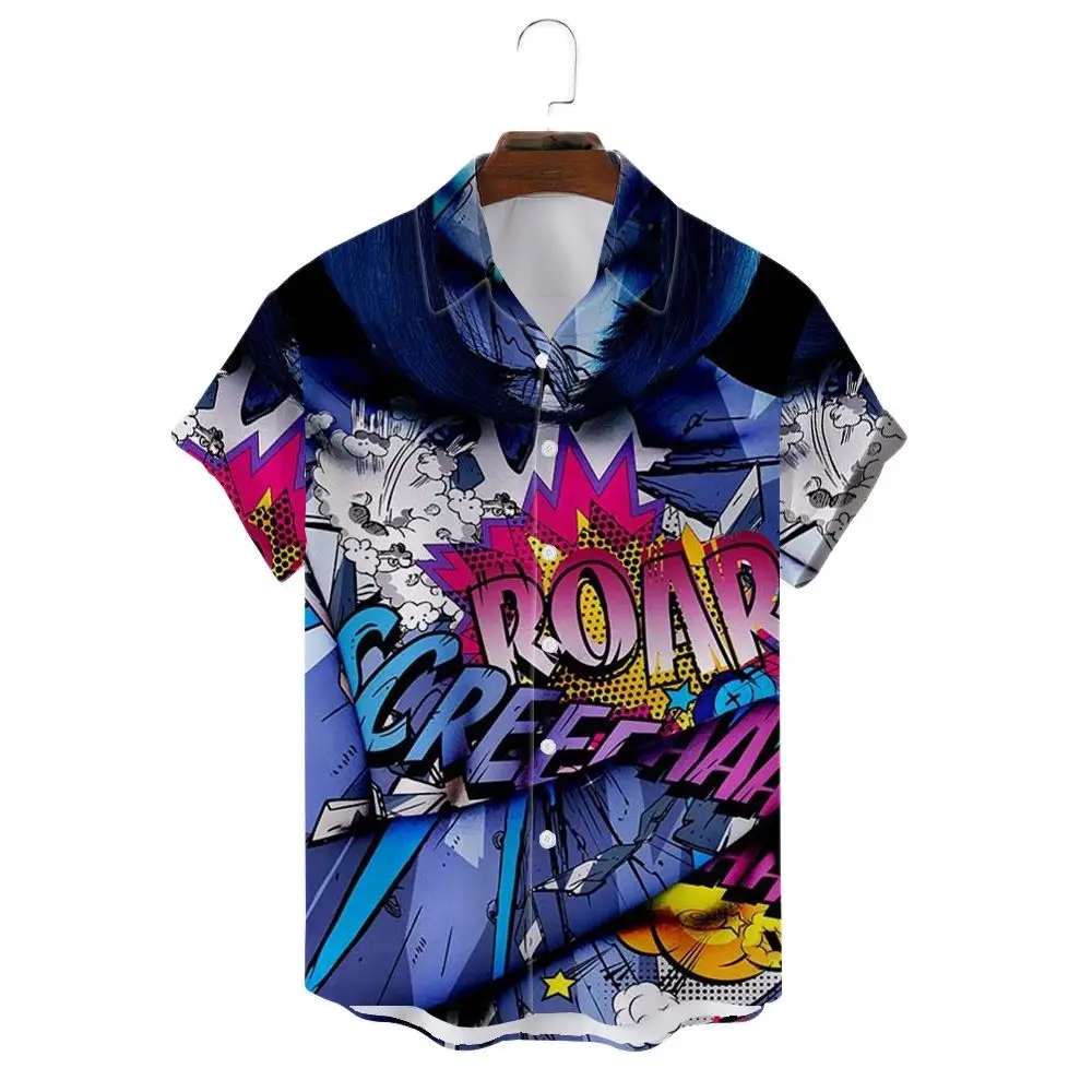 

Men's Short Sleeve Shirt 3d Graffiti Print Hip Hop Abstract Men's Shirt Custom Oversized Hawaiian Style Camisa Masculina