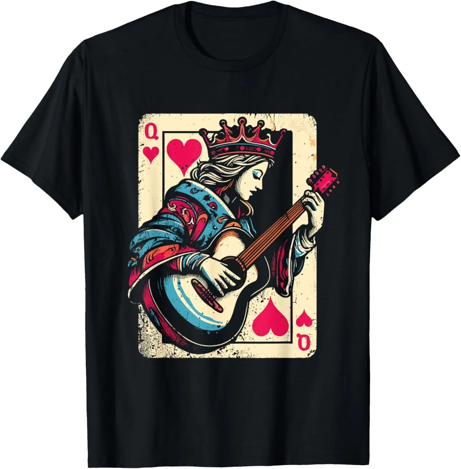 NEW LIMITED Queen Of Hearts Guitarist - Vintage Guitar Card Game Tee Shirt S-3XL