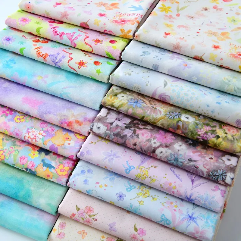 

Хлопковая поплиновая ткань с цветочным принтом, продается на метры, для пошива рубашек, платьев, пальто, детской одежды, дышащая, гладкотканая.