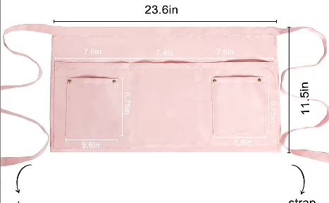 23.6x11.5 Inch Pink Waist Apron with 5 Pockets, Cotton Canvas Half Apron for Server, Waitress, Baker, Florist, Kitchen Cooking &