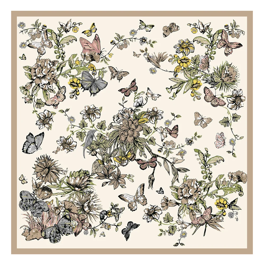 Pobing Seiden schal Frauen große Schals Blumen gedruckt Stolen quadratische Bandana Luxus Kopftuch Hijab Schal weibliche Foulards 130cm – Detail 7