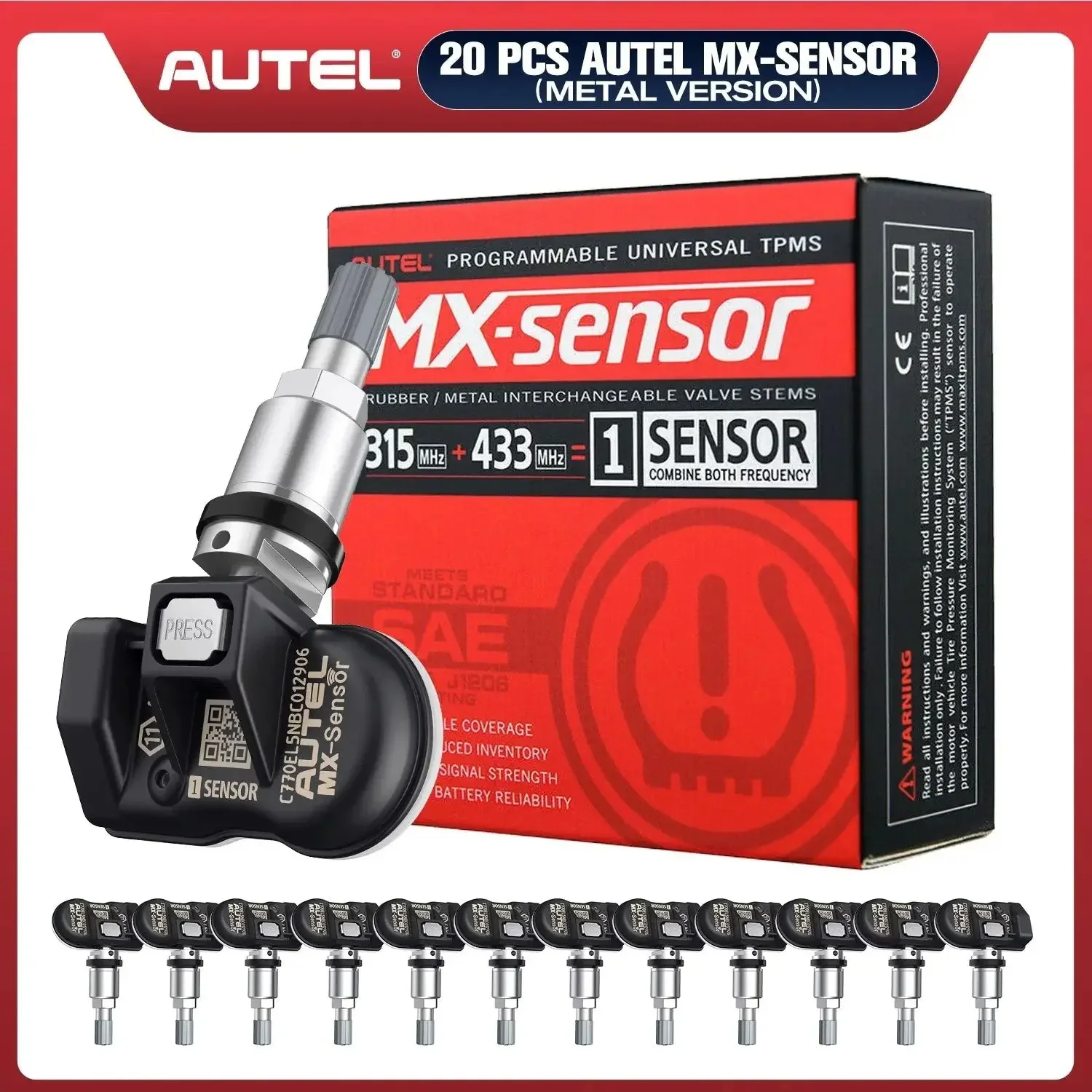 20PCS Autel TPMS MX-Sensor 315MHz & 433MHz 2in1 Tire Pressure Sensors Summer Tire Exchange Universal Clamp In