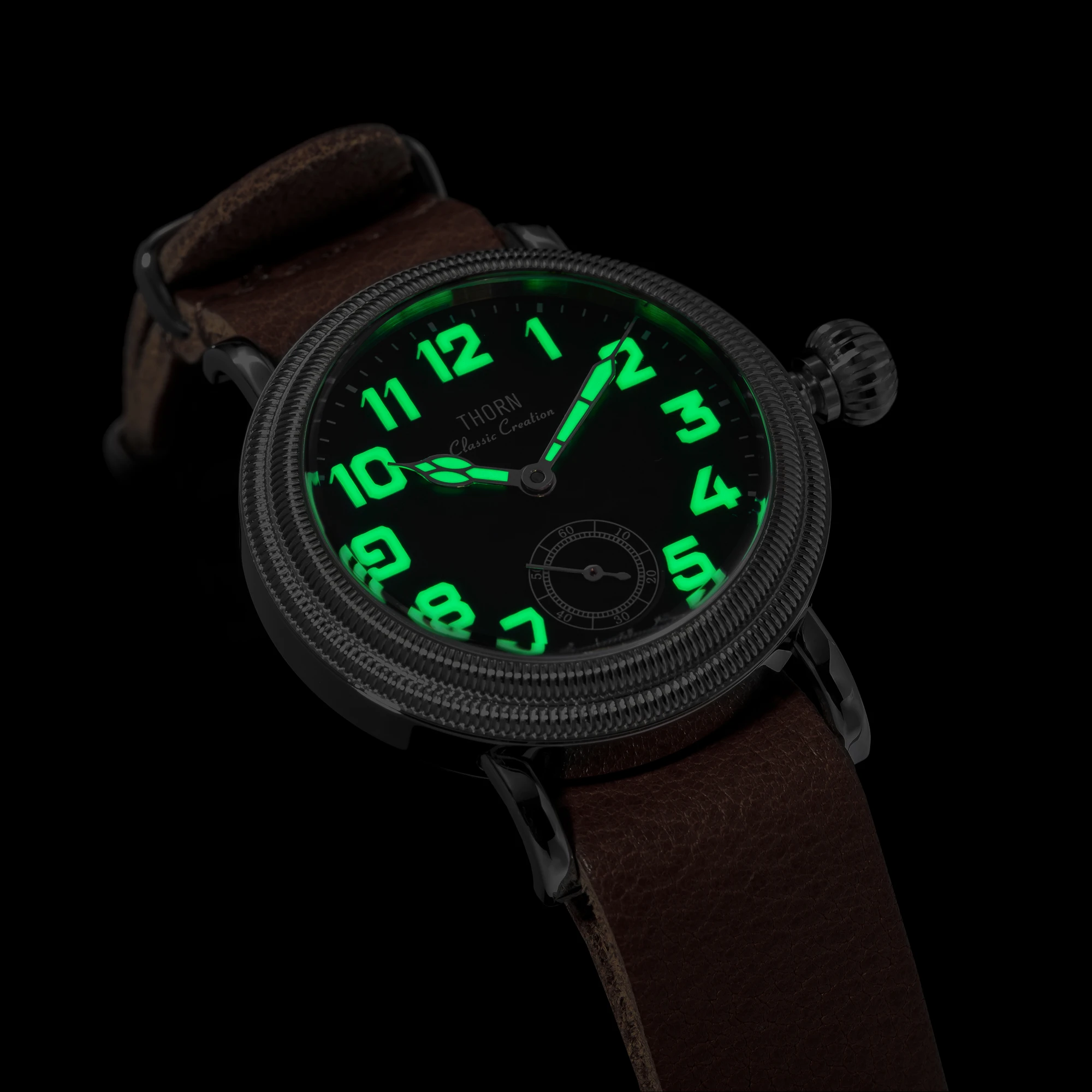 Мужские механические часы THORN, 36 мм, пилотные наручные часы с ручным заводом, 50 м, водонепроницаемые, со светящимся сапфиром ST1700