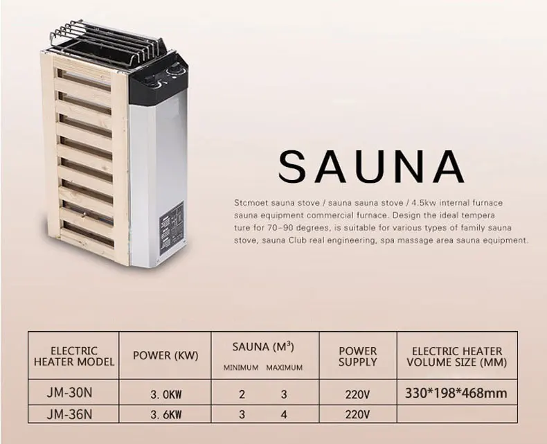 Imagem -04 - Forno de Controle Interno da Fornalha do Fogão 3kw 3.6kw 220v jm do Calefator da Sauna de Aço Inoxidável para Termas do Chuveiro do Calefator da Sala de Casa