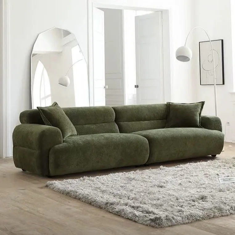 xj-Sofa Fabric Living Room Straight Row Sofa French Dark Green Retro Chenille Small Apartment Anti-cat Scratch Sofa*