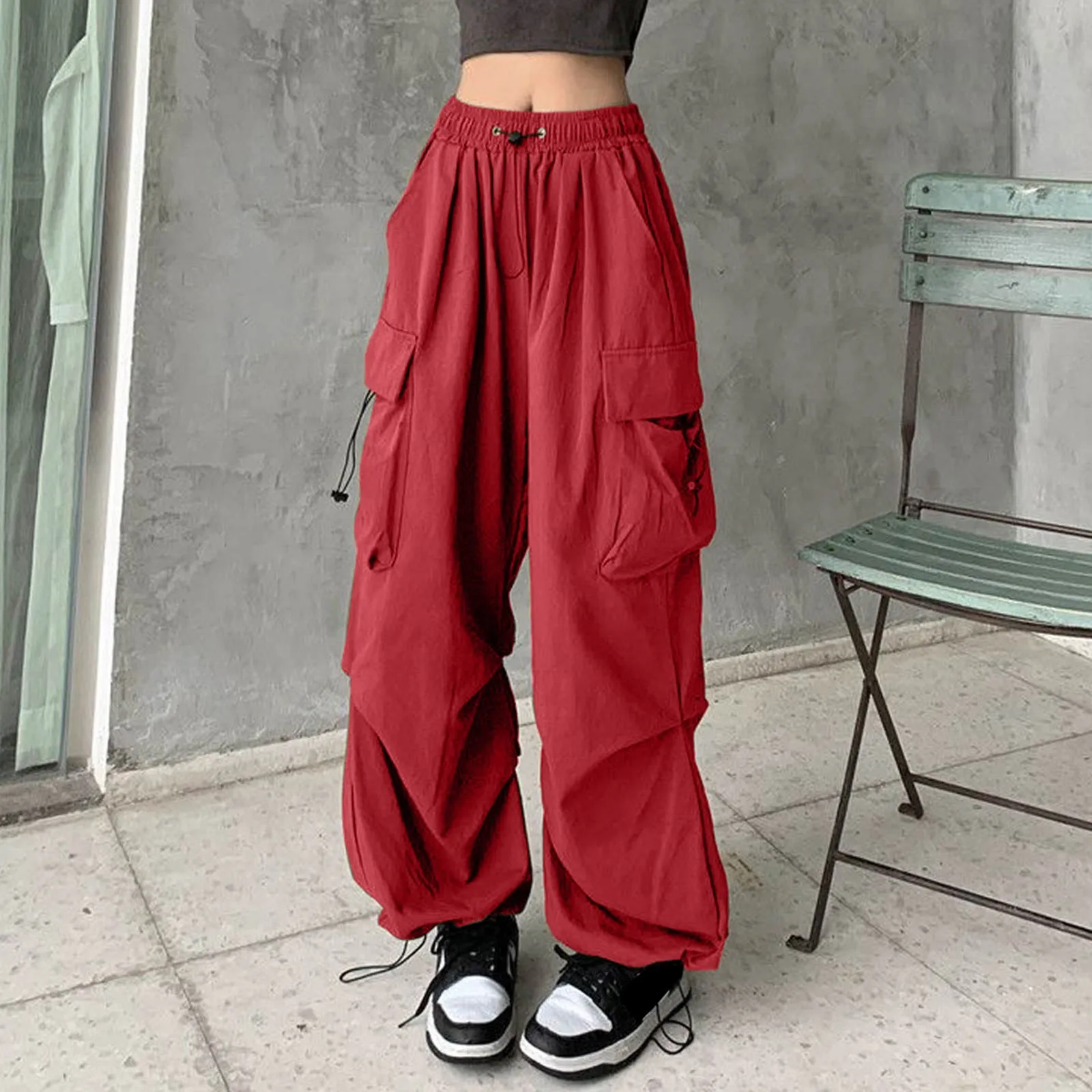 Pantalones Cargo holgados para mujer, ropa de calle holgada de gran tamaño, estilo Vintage e informal, con cintura elástica, otoño, 2024