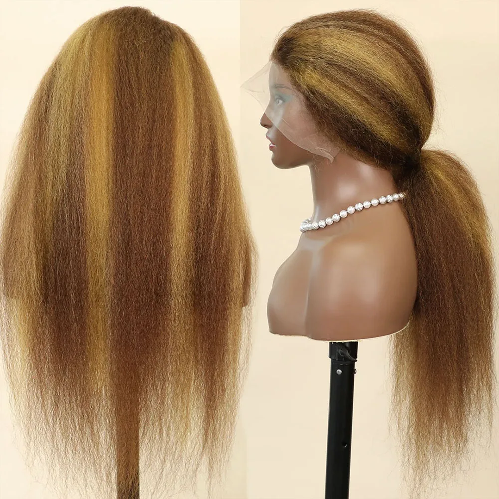 Wig keriting lurus 250 Full HD renda Frontal 30 inci P4/27 Wig depan renda pirang Wig rambut manusia tanpa lem sorot