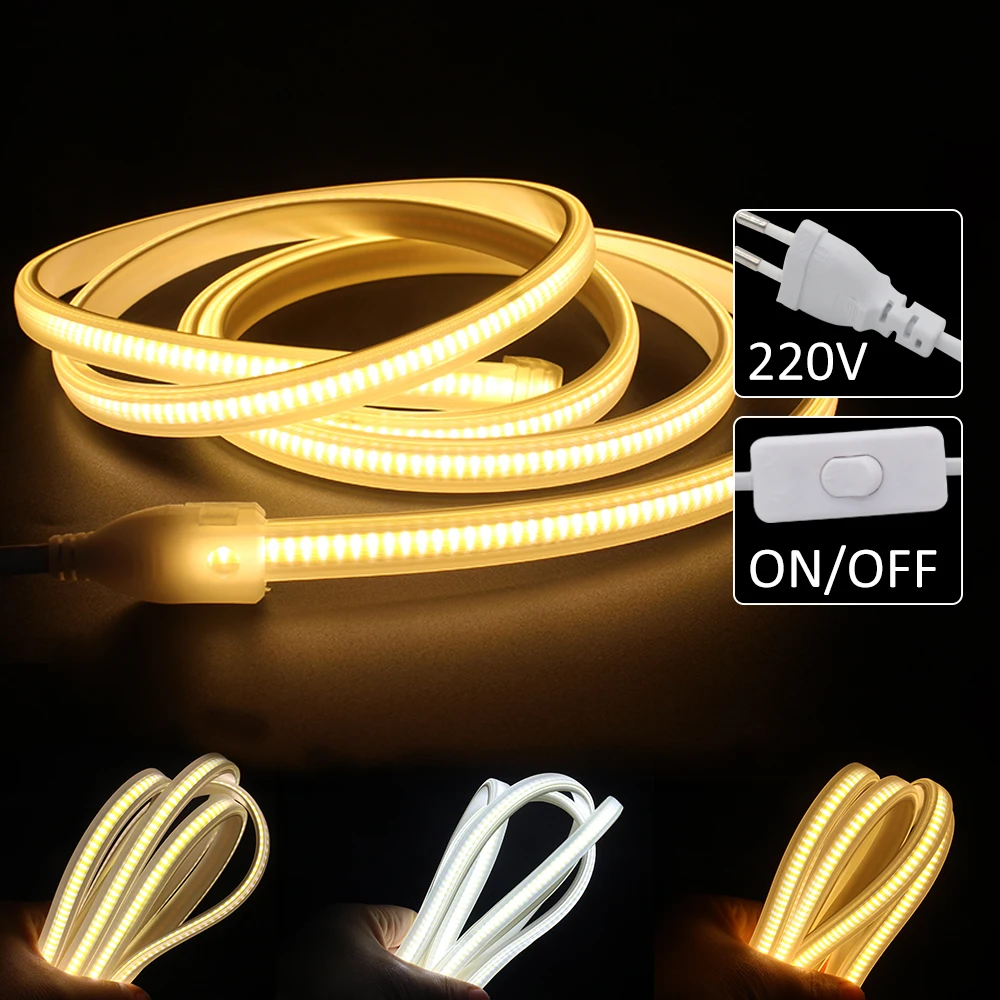 

220V COB LED Strip Light Lamp 288 LEDs/M 20-50M on/off LED Tape CRI 90 IP67 Waterproof High Density Warm Nature Cool White 3000K