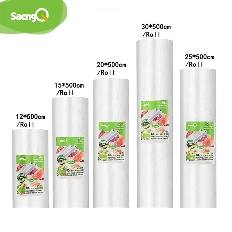 SaengQ Vacuum Bags for Food Vacuum Sealer Food Fresh Long Keeping 12+15+20+25+30cm*500cm Rolls/Lot Bags for Vacuum Packer