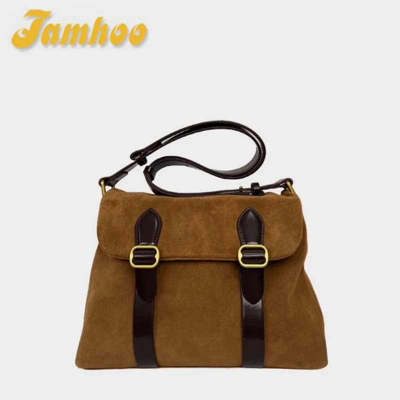 

Jamhoo Vintage Academy Style Autumn Frosted Suede Postman Woman Flap Shoulder Crossbody Bags For Women Underarm Commuter Purse