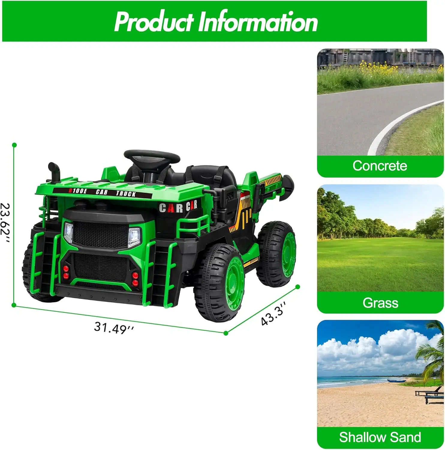 Camión volquete para niños de 24 V, 2 plazas con control remoto parental, 4,35 MPH y 4WD, cama volquete eléctrica + pala para construcción al aire libre