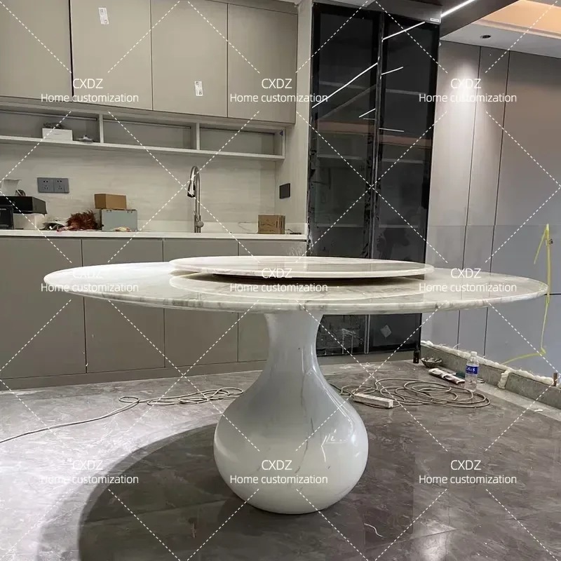 Natural Marble Round Dining Table Water Drop Shape Sphere Base for Home Villa Restaurant Modern Minimalist Furniture
