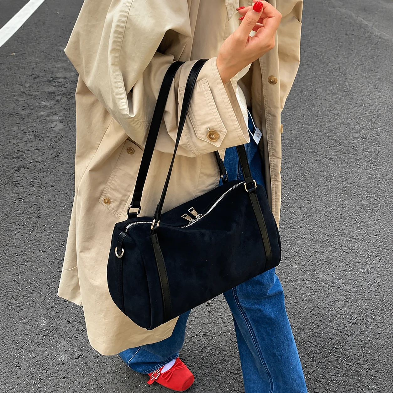 Suede Boston Bag Well-Shaped Crossbody Bag Women'S Shoulder Bag Vintage For Crossbody Carry Dating Underarm Carry