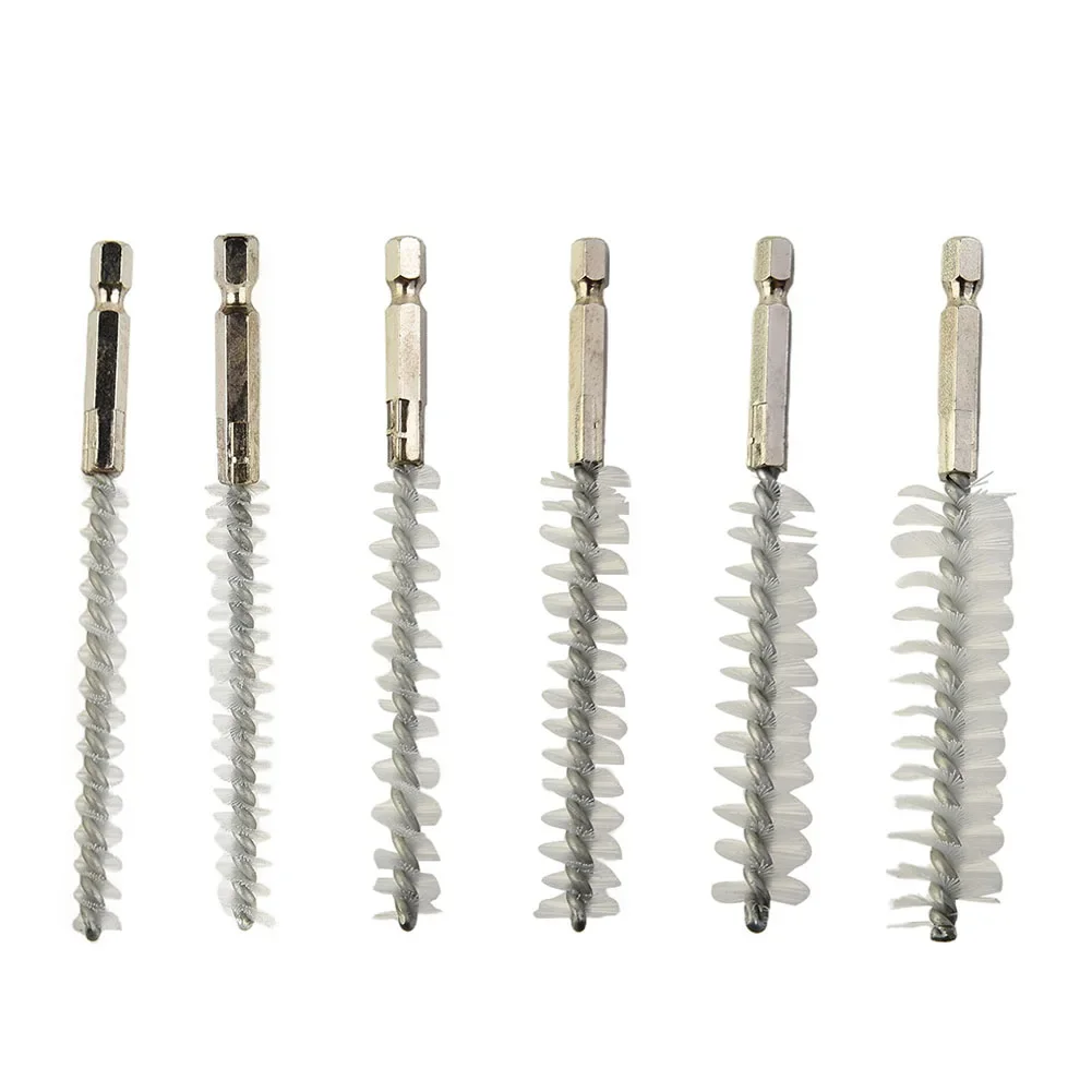 1pc Drill Brush 8mm-19mm Wire Brush Tube Machinery Cleaning Nylon Brush Nylon + Metal Washing Polishing Hand Tool