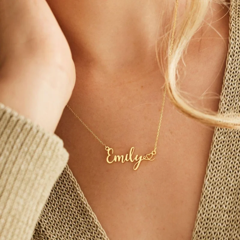 Custom Name Necklace – Personalized Stainless Steel Letter Necklace with Heart Charm – Exquisite Jewelry Gift for Women