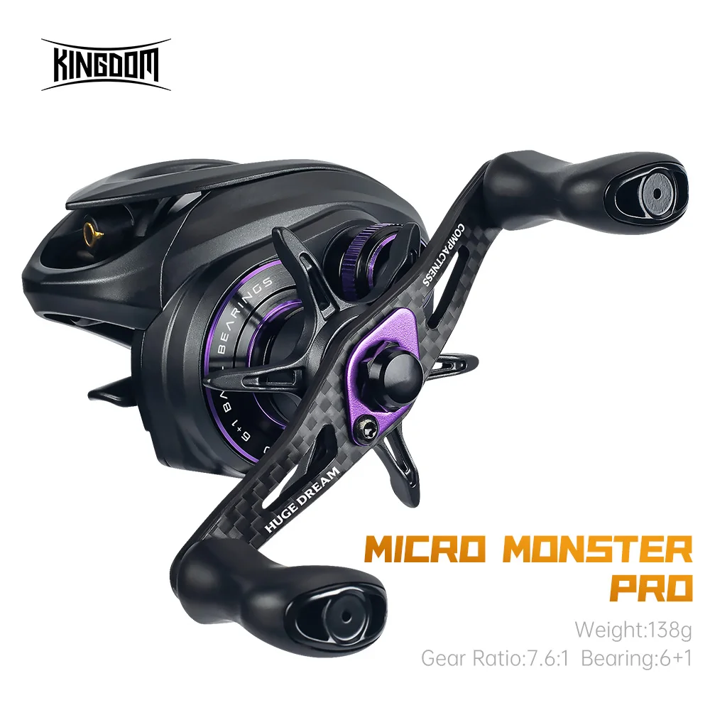 Kingdom Micro Pro Baitcasting Fishing Reel 138g Weight 7.6:1 Gear Ratio 4.6kg Max Drag Ultra-light Carbon Material Fishing Reels