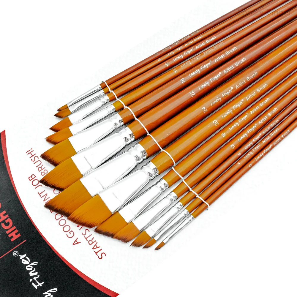 

13 шт., набор художественных кистей с длинной деревянной ручкой, профессиональные нейлоновые волосы, угловые кисти для акварели, масляная живопись
