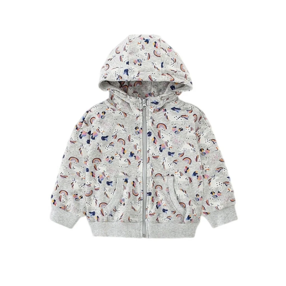 Jumping Meters 2-7T Flowers Outwear Girls Hooded Shirts With Zipper Hot Selling Children's Jackets Outwear Spring Wear 4
