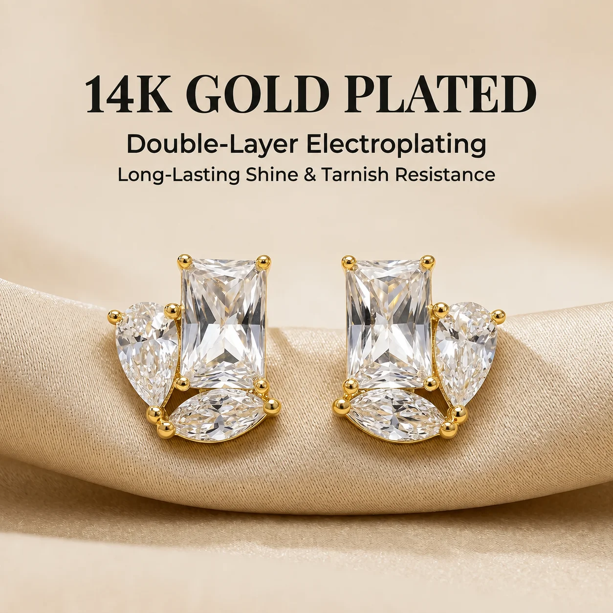 Moonmory Minimalistische Luxusmarken Birnen-, Marquise- und Rundschliff Zirkon-Ohrringe für Frauen 5A 14K Doppelt Vergoldeter Schmuck Geschenk – Detail 10