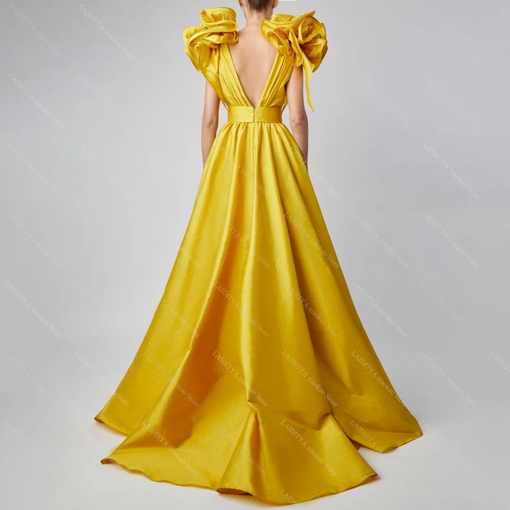 Chic V-Neck Party Dresses Gorgeous Ruched Pleated Strap A-Line Prom Gowns Fashion Draped Floor Length Women Evening Dresses