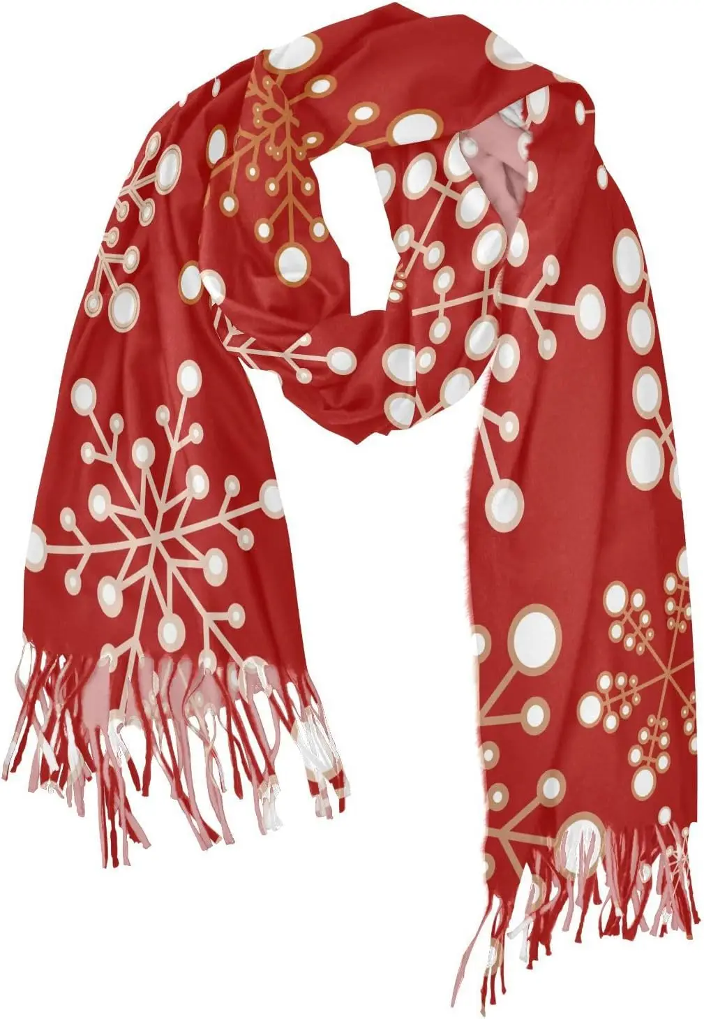 クリスマス雪片女性ラップパシュミナショール、冬暖かいロングスカーフ、タッセル付き、イブニングドレス結婚式用