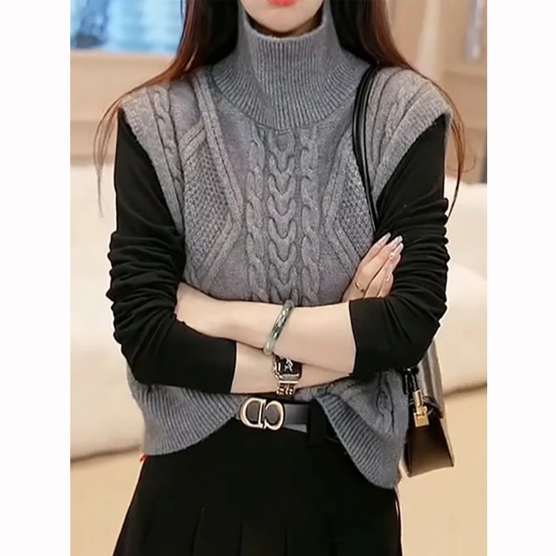 Autumn 2024 Fashion Light Luxury Elegant Goddess Pullover Solid Color Knitted Vest New Slimming Commuter Sweater