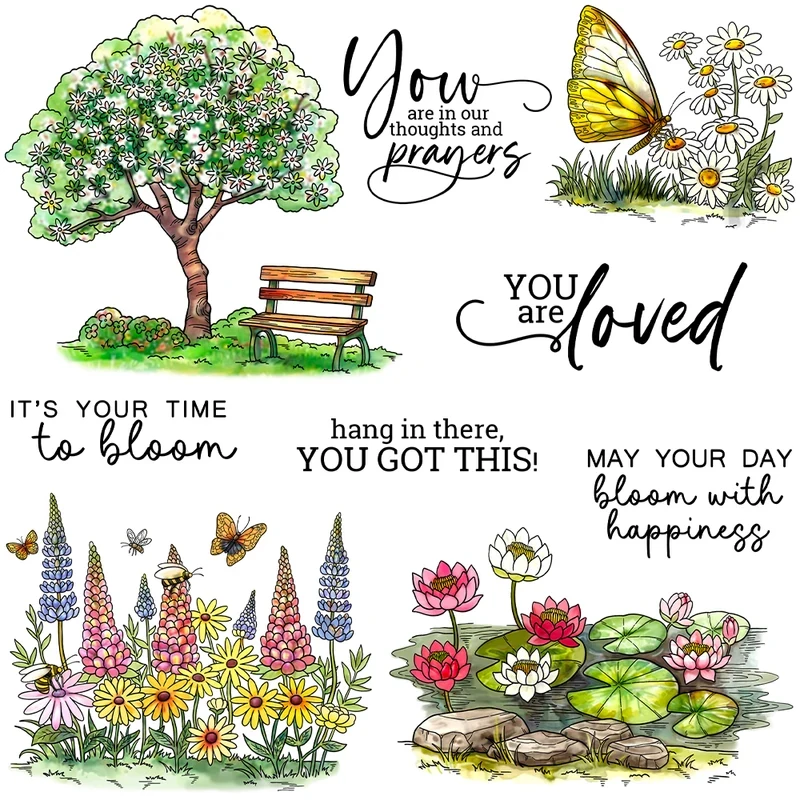 Flowers Lotus Tree Butterfly Cutting Dies Clear Stamp DIY Scrapbooking Metal Dies Silicone Stamp Cards Albums Decor