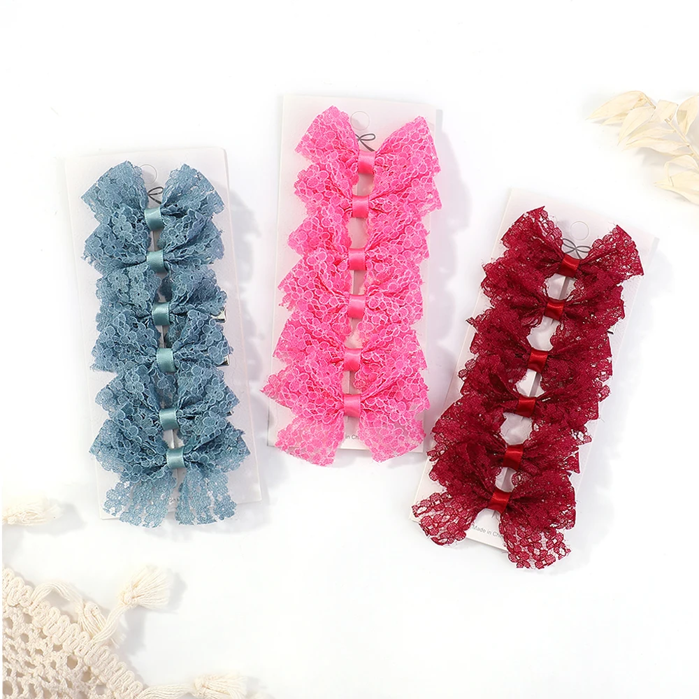 

6/Pcs Colour Handmade Lace Bowknot Hair Clips Duck Bill For Women Boutique Barrettes Sweet Headwear Kids Girls Hair Accessories