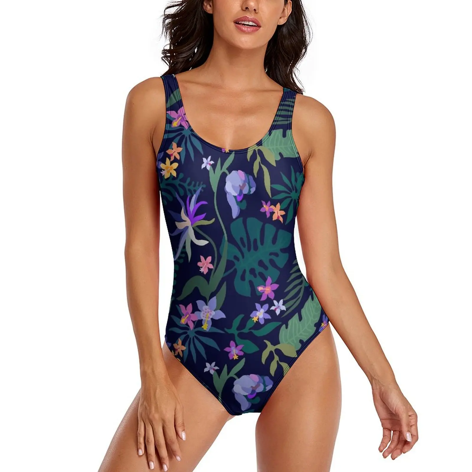 

Night Tropical Floral Swimsuit Flowers Push Up Swimwear One Piece Holiday Monokini Bodysuit Sexy Design Beach Wear Plus Size