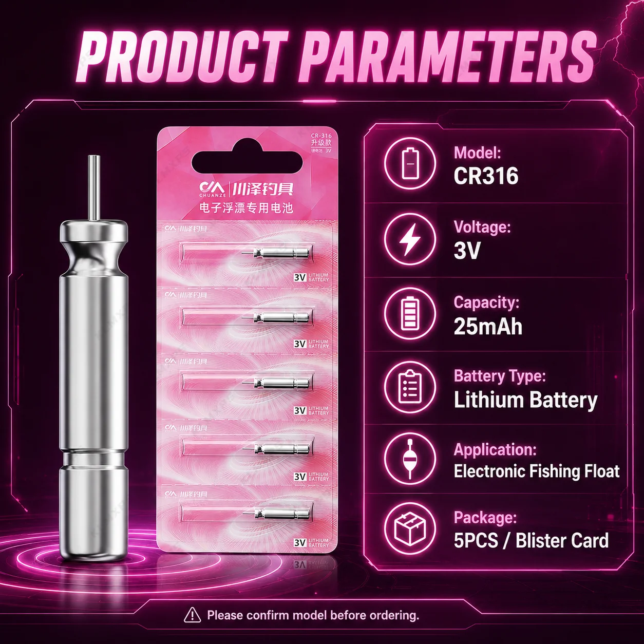CR316 3V 25mAh Lithium Battery for Fishing Float LED Bobber Light Non Rechargeable Outdoor Fishing Accessories Replacement Cell
