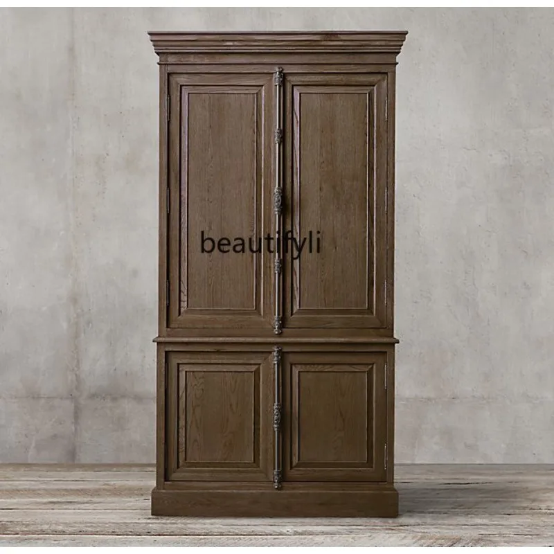 

American Style Furniture French Country Vintage Oak Wardrobe American Style Bookcase Chic Style Solid Wood Sideboard