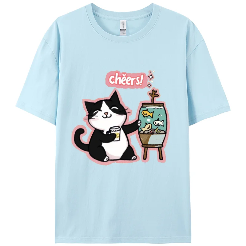 Y2K, Holiday wear, Cute Cat Print TShirt, ,Summer Casual T-shirts, Berserk Women Short T-shirts, Short Sleeve,100%Cotton,Cartoon