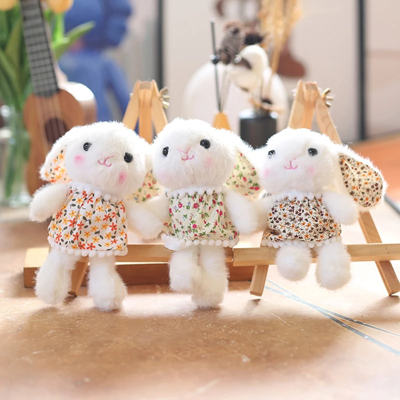 Cute Floral Skirt Rabbit Pendant Plush Toy Doll Bunny Bag Pendant Keychain Gift Toy