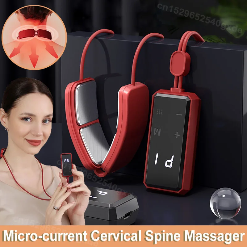 Mini Smart Hanging Neck Shoulder Cervical Spine Massager EMS Muscle Massager 19 Intensity Portable Hot Compress Neck Massager