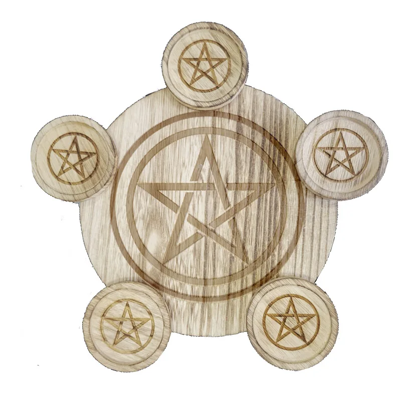 2 In 1 Pentagram Witches Wooden Candle Holder Altar Astrology Massage Candle Stand Divination Meditation for Wicca Ceremony