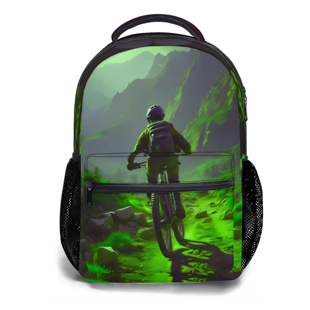 

MTB Rider Conquering Rolling Hills Printed Lightweight Casual Children's Youth Backpack Schoolbag 17inch