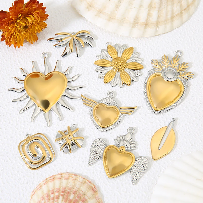 

3pcs Stainless Steel Big Angel Love Sunflower Leaf Gold Charms for Jewelry Making DIY Women Necklace Earrings Jewelry Pendants