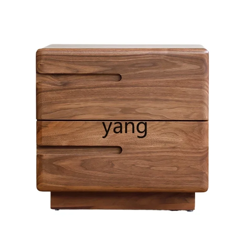 

Yjq Black Walnut Wooden Bedside Table Solid Wood Bedroom Storage Shelves Storage Cabinet