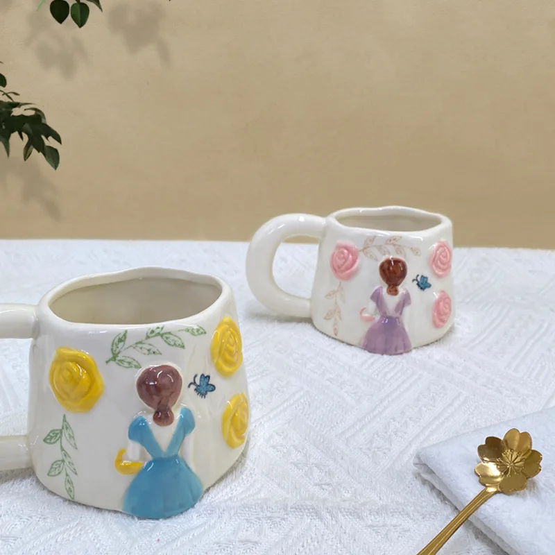 3D Girl Back Design Cute Ceramic Coffee Mug for Tea Time Pink Aesthetic Cup
