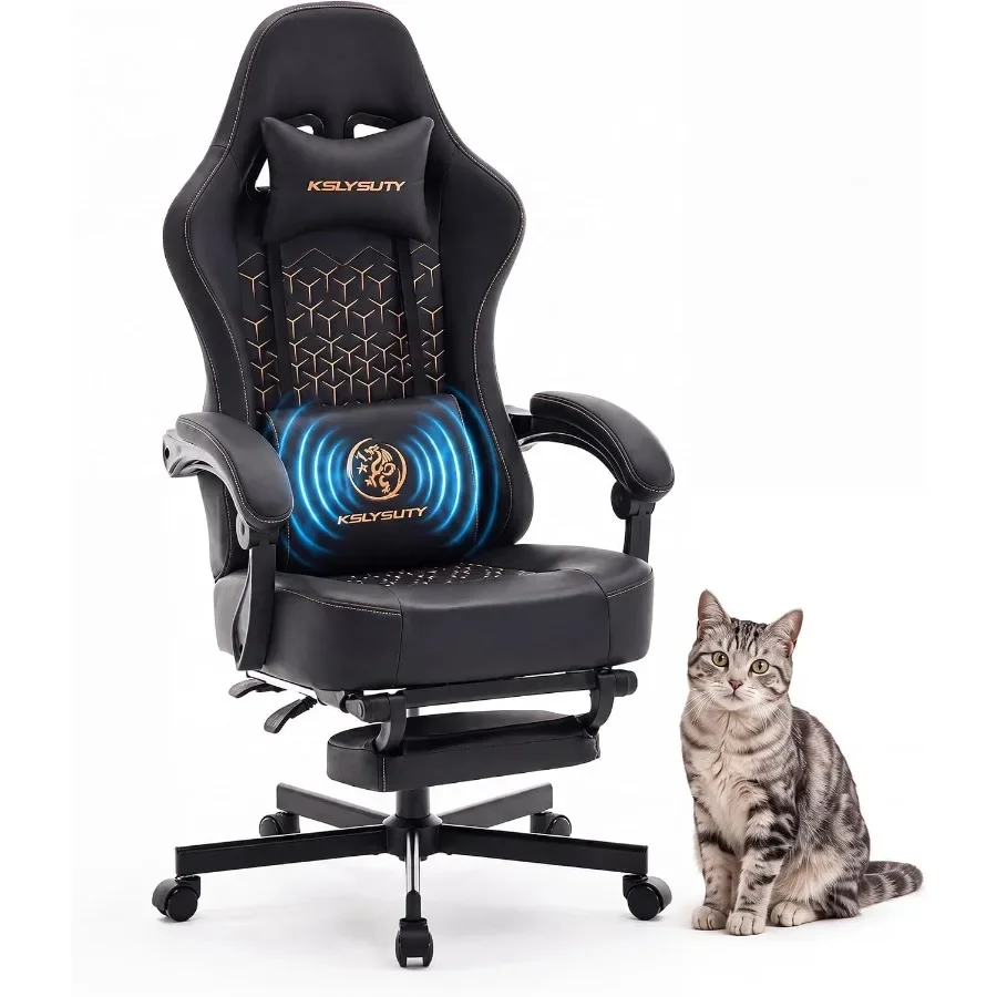 Gaming Chair for Home Office Use, High-Back Ergonomic Design with Black PU Leather, Adjustable Lumbar Support Pocket Spring Cus
