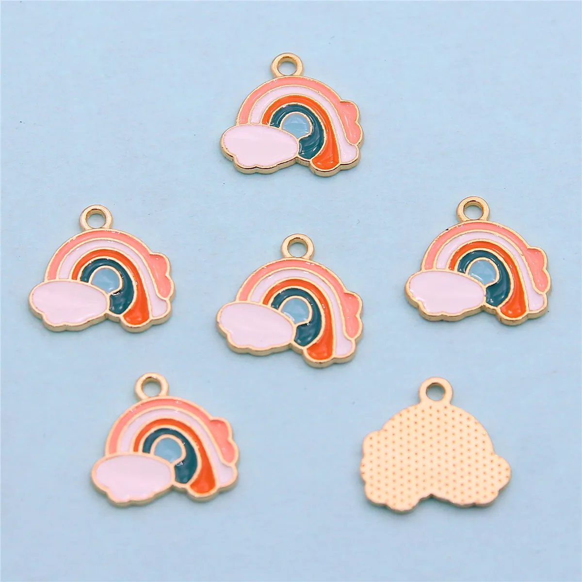 10pcs Cute Colorful Enamel Rainbow Cloud Pendant Golden Honeycomb Pendant DIY Necklace Earrings Hair Accessories Jewelry Making