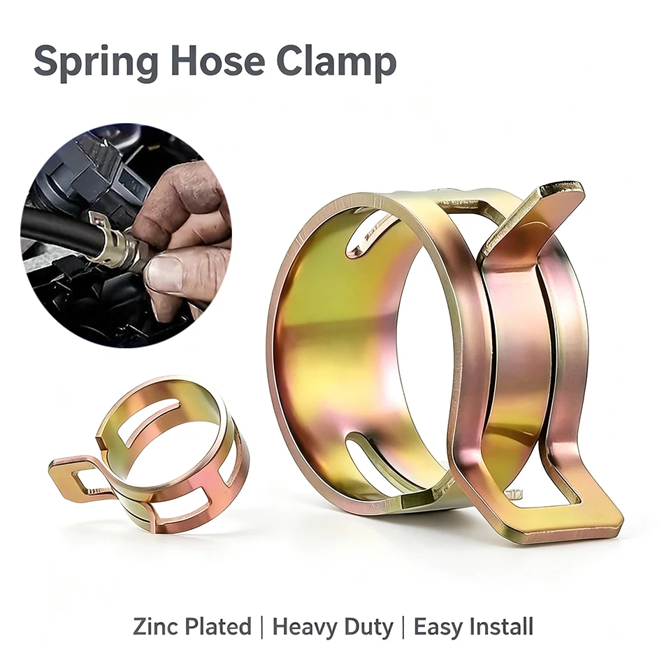 75PCS 65Mn Steel Spring Hose Clamps Kit Yellow Zinc Plated Fuel Line Band Clips Silicone Vacuum Pipe Fastener Assortment 6-10mm